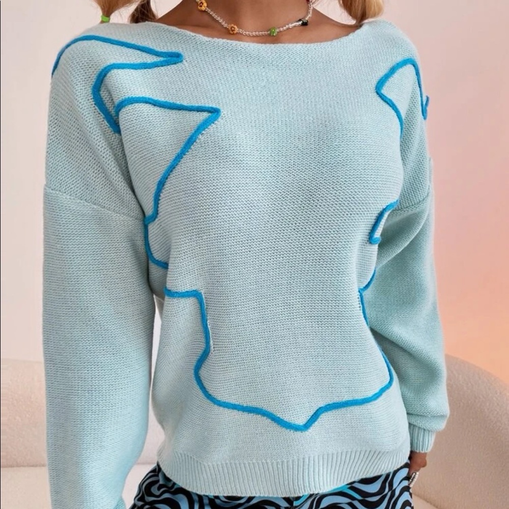 Drop shoulder graphic pattern sweater